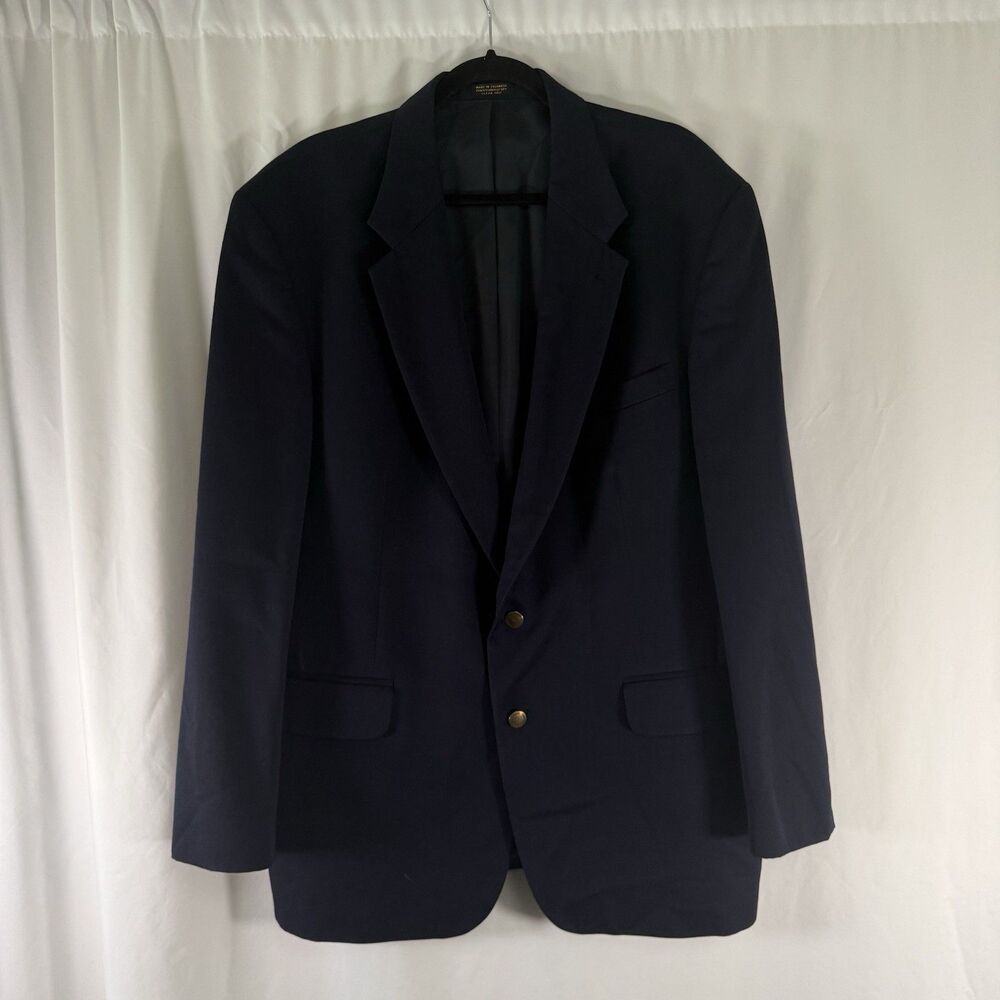 Oscar De La Renta 100% Wool Blazer Men's 46L Blue 2 Button Front Pockets